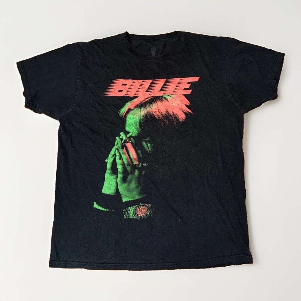 Billie Eilish Graphic T-Shirt Black Band Tour Pop Music Large 22x26